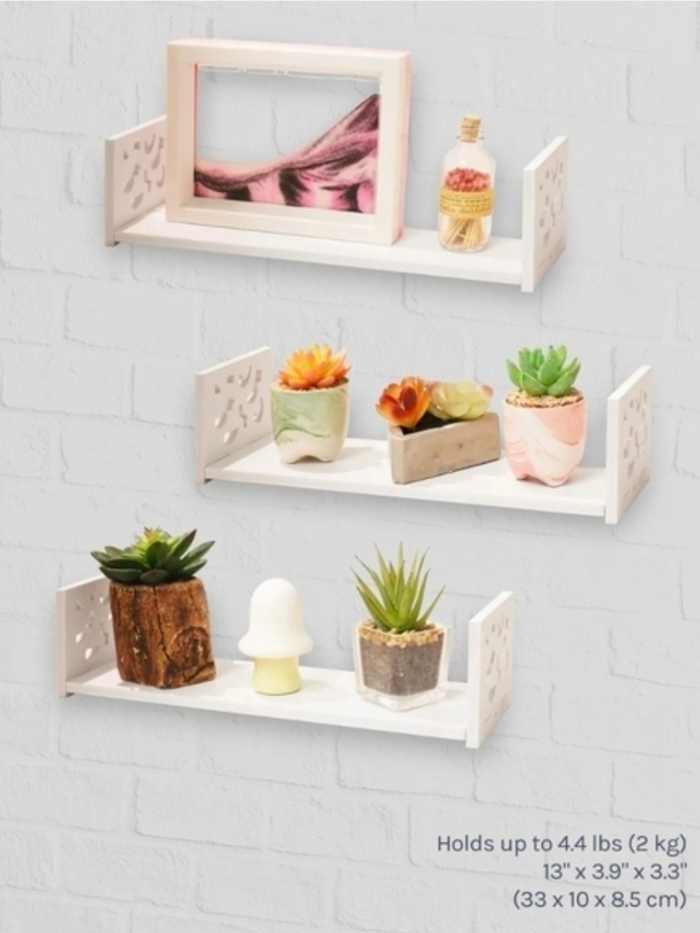 White Wooden Decorative Floating Wall Shelves - 3 Pack BNIB
